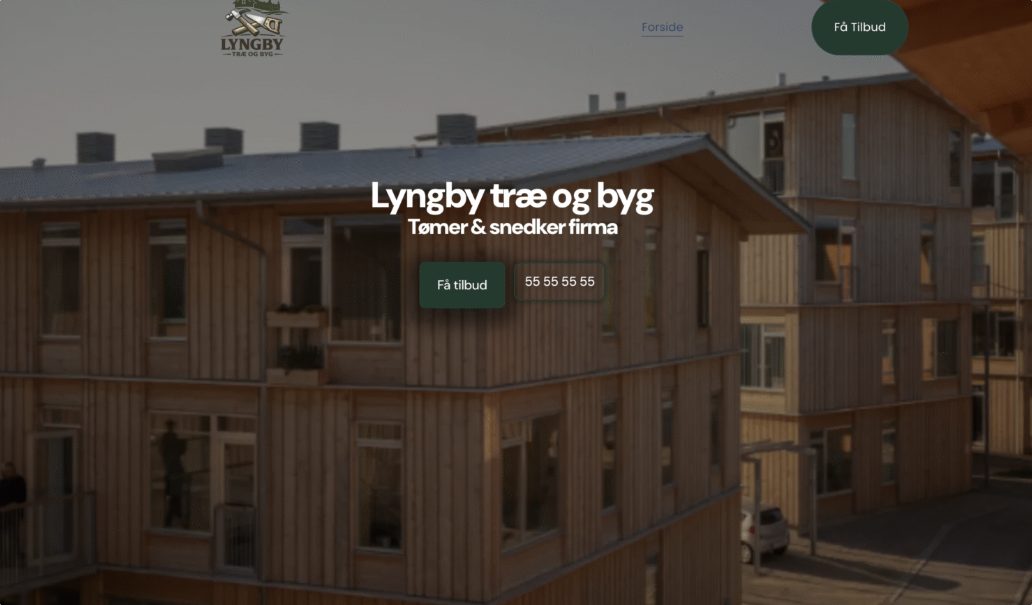 Forsiden på Lyngby Træ & Byg, en hjemmeside lavet af MG Media